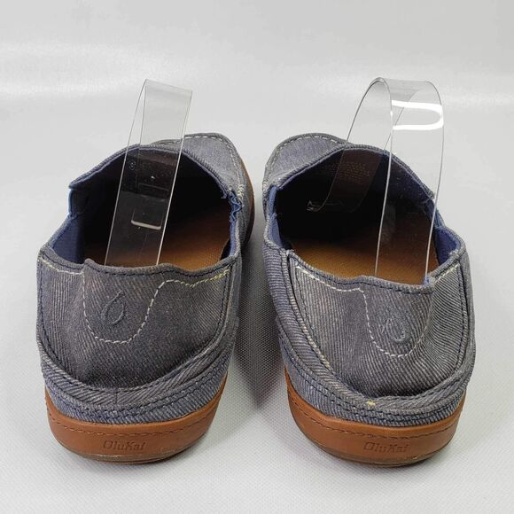 Olukai Mens Puhalu Canvas Shoes Size 10.5 Blue Drop In Heel Driving Slip On - Picture 2 of 9